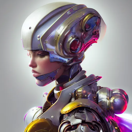 Image similar to studio portrait of lawful good colorful female holy mecha paladin absurdly beautiful, elegant, young sensual graceful woman, ultrafine hyperrealistic detailed face illustration by kim jung gi, irakli nadar, intricate linework, sharp focus, bright colors, matte, octopath traveler, final fantasy, unreal engine highly rendered, global illumination, radiant light, intricate environment