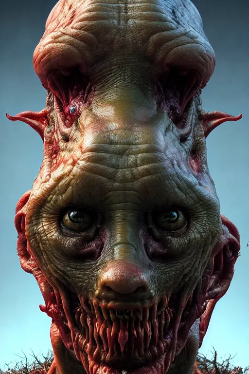 Image similar to perfectly - centered horror portrait - photograph of a brutal scary terrifying ugly monstrous alien goblin creature real life portrait by beksinski and jean delville, slimy pus oozing specular, unreal engine 5, photorealism, hd quality, 8 k resolution, cinema 4 d, hdr dramatic cinematic lighting