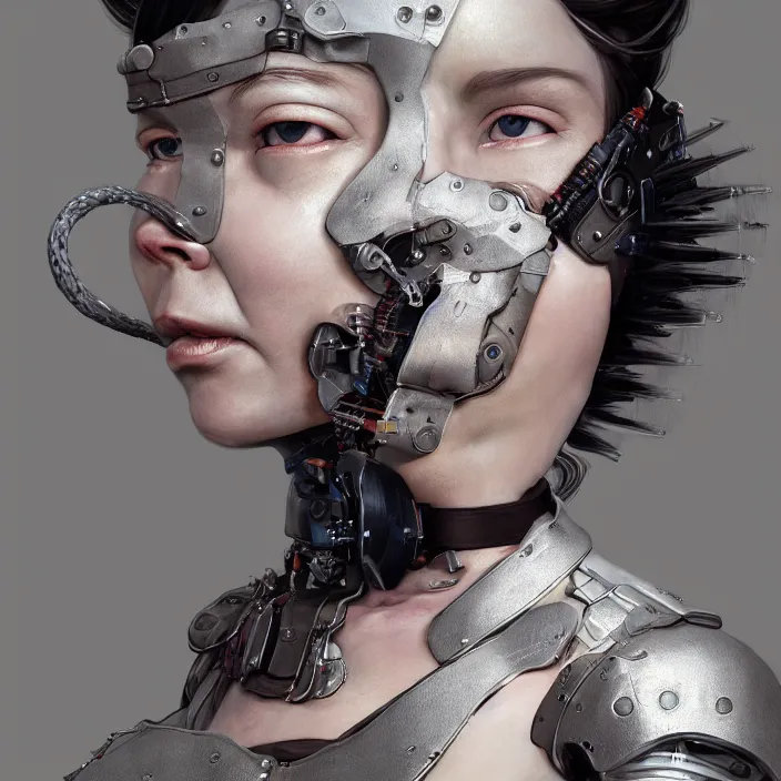 Image similar to hyper - realistic bjork leather cyborg - by tom bagshaw, by ilya kuvshinov, rtx rendering, octane render 1 2 8 k, maya, extreme high intricate details by wlop, digital anime art by ross tran, medium shot, close up shot, composition by sana takeda, dramatic lighting by greg rutkowski, 8 k, trending on artstation