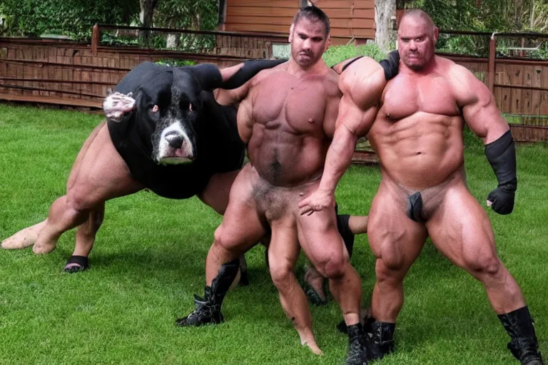 Image similar to strong muscle bull dogs posing in the yard