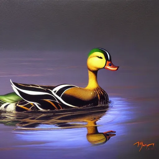 Image similar to a duck on the prowl oil painting jim warren