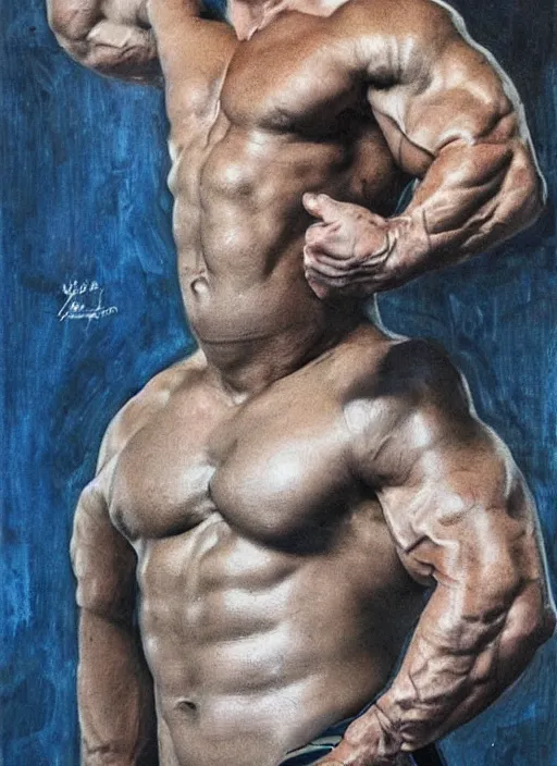 Image similar to portrait of a handsome ukrainian bodybuilder, art by denys tsiperko