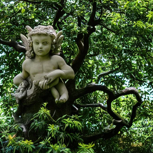 Prompt: high quality photo of cherubim protecting the tree of life in the garden of eden, award winning photography