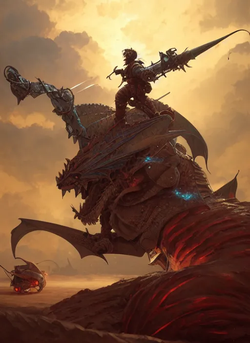 Image similar to highly detailed portrait of a knight tank fighting a red dragon, raytracing, fantasy art by by simon bisley, loish, rhads, ferdinand knab, makoto shinkai and lois van baarle, ilya kuvshinov, rossdraws, tom bagshaw, global illumination, radiant light, detailed and intricate environment