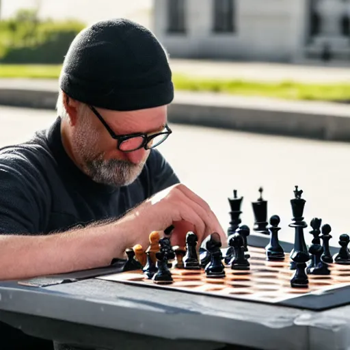 Image similar to Man playing chess with a pigeon