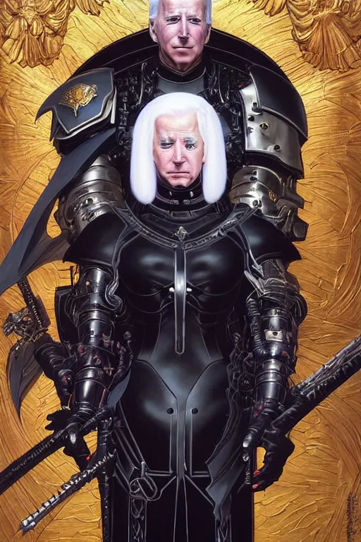 Image similar to portrait of joe biden goth cyborg with white hair in warhammer armor, art by kuvshinov ilya and wayne barlowe and gustav klimt and artgerm and wlop and william - adolphe bouguereau