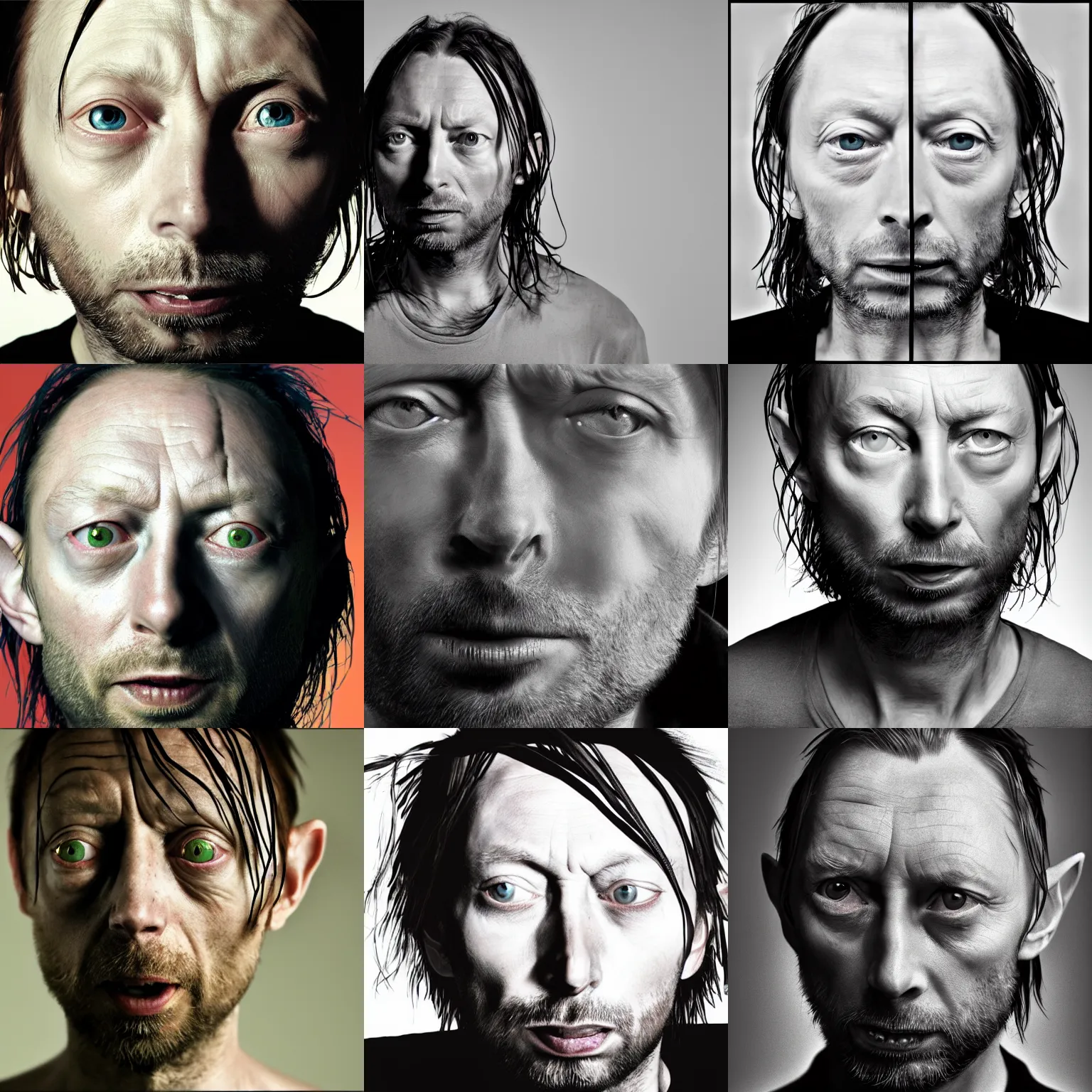 Prompt: face portrait, portrait photography, thom yorke as gollum