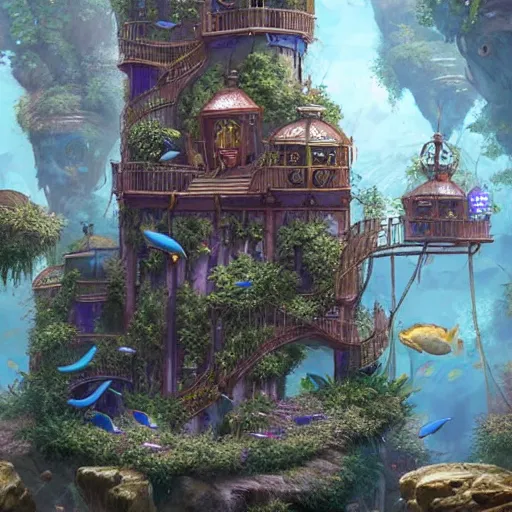 Image similar to a beautiful aquarium tower, highly detailed, masterpiece, trending on artstation, devianart, cgsociety, concept art