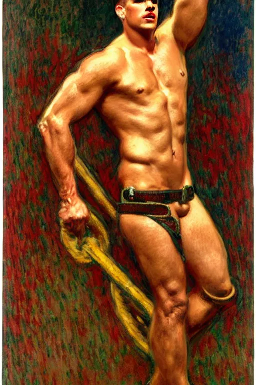 Image similar to attractive male, firefighters of new york city, painting by tom of finland, gaston bussiere, craig mullins, j. c. leyendecker, claude monet