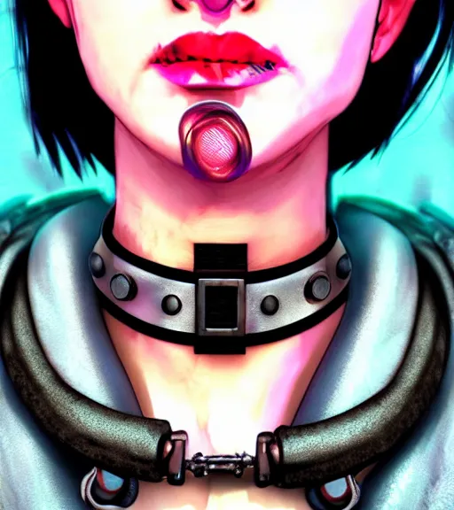 Prompt: detailed realistic female character cyberpunk wearing thick steel collar around neck, realistic, art, beautiful, 4K, collar, choker, collar around neck, punk, artstation, detailed, female, woman, choker, cyberpunk, neon, punk, collar, choker, collar around neck, thick collar, tight around neck, punk, choker, neon, neon, cyberpunk, technological