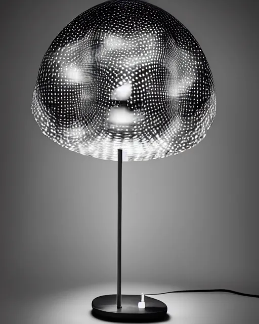 Prompt: table lamp designed by iris van herpen, advertising photography