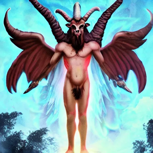 Image similar to Baphomet, streaming on Twitch, goatman streamer, e-boy Baphomet, live chat