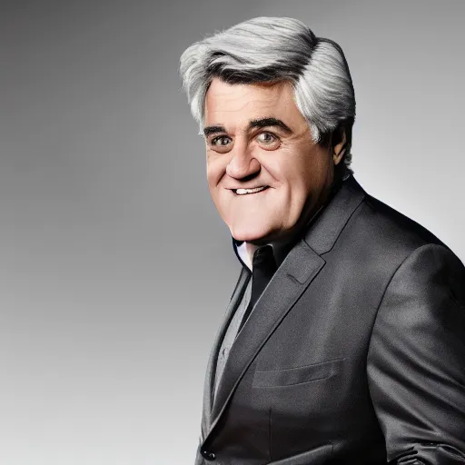 Prompt: a 4 k photo of jay leno with skin is grey and eyes completely black, professional photo, volumetric lighting, unreal engine 5, very detailed photo