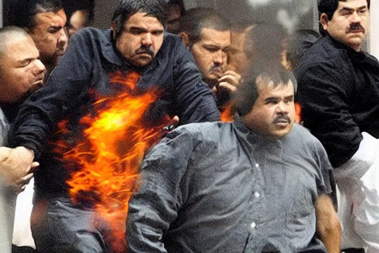 Image similar to omg wtf el chapo exploding out of prison like buddah