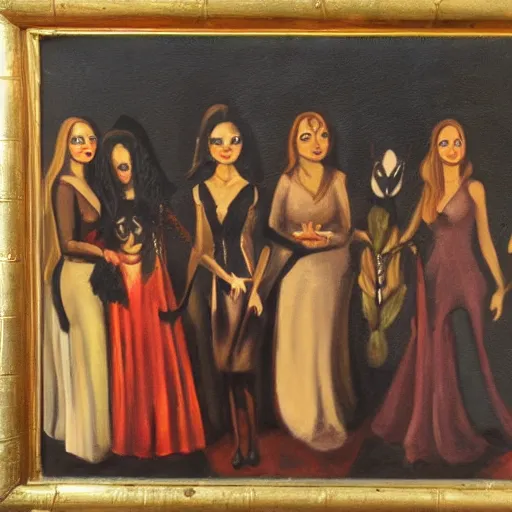 Prompt: oil painting of a group of witches