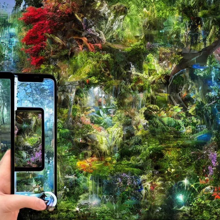 Image similar to metaverse of the future with nature and plants, everyday life in the metaverse, augmented reality, fantastic reality, fantastic art