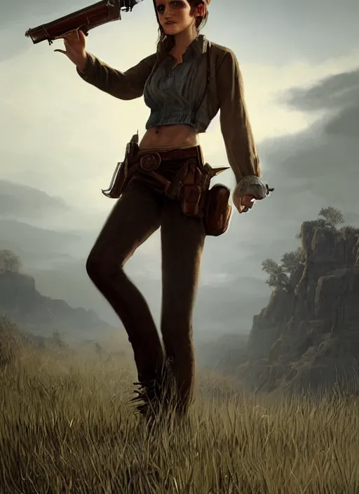 Prompt: highly detailed full body portrait of emma watson red dead redemption art, unreal engine, fantasy art by greg rutkowski