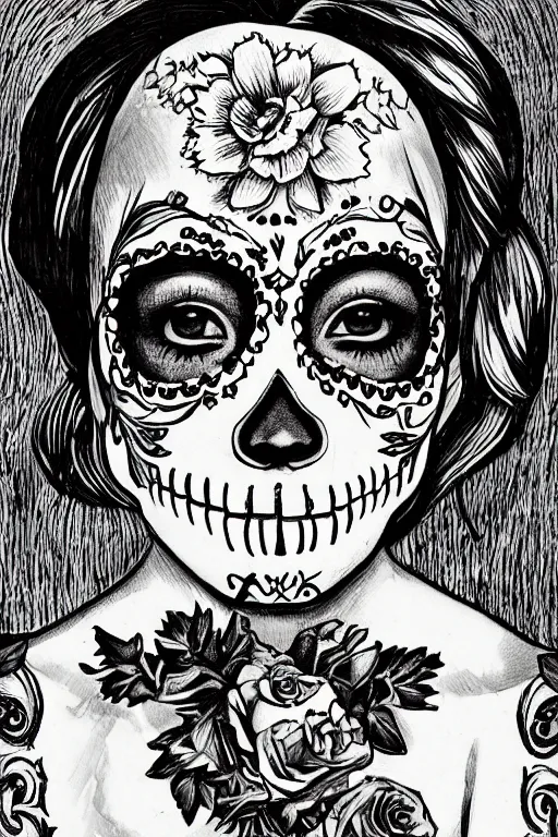 Image similar to illustration of a sugar skull day of the dead girl, art by caravaggio