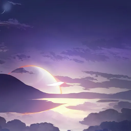 Image similar to concept art for a solar eclipse, Japan, by Makoto Shinkai, 4k, trending on artstation, trending on pixiv, dramatic lighting, village