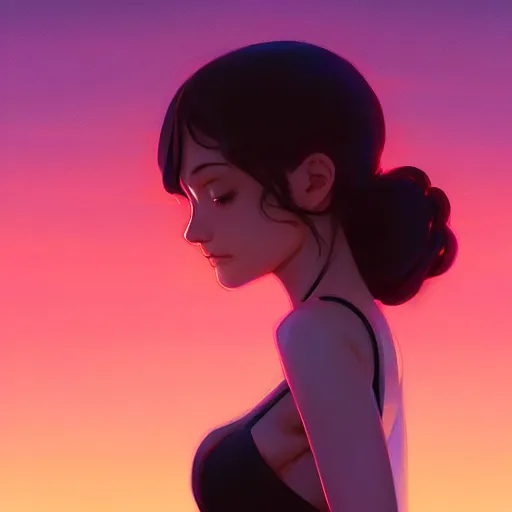 Image similar to Emmy Rossum, sunset, intricate, highly detailed, digital painting, artstation, official media, anime key visual, concept art, rich vivid colors, ambient lighting, sharp focus, illustration, art by Artgerm, Makoto Shinkai, Ilya Kuvshinov, Lois Van Baarle, and Rossdraws