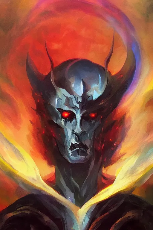 Image similar to an abstract expressionist painting of hyperion, lord of all vampires, tarot card, trending on artstation, digital painting, character concept art portrait, scary
