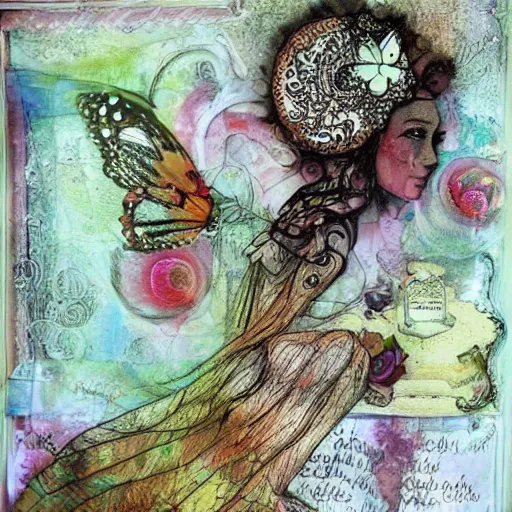 Image similar to whimsical dreams are like poetry, mixed media,