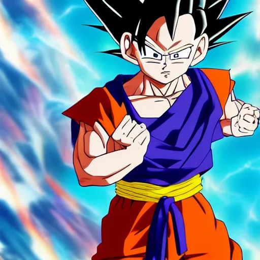 Image similar to fusion of goten and trunks, anime, 4 k, detailed, full body