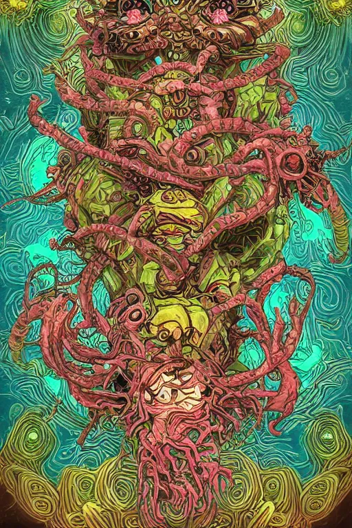 Image similar to creature sushi roots cactus elemental flush of force nature micro world fluo light deepdream a wild amazing steampunk baroque ancient alien creature, intricate detail, colorful digital painting that looks like it is from borderlands and by feng zhu and loish and laurie greasley, victo ngai, andreas rocha, john harris