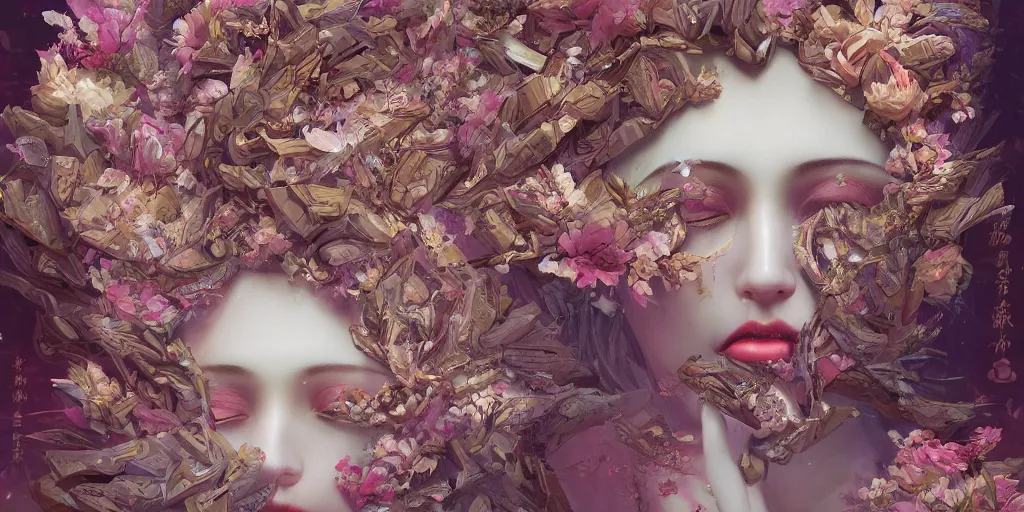 Image similar to breathtaking detailed concept art painting kaleidoscope art deco pattern of blonde faces goddesses amalmation flowers, by hsiao - ron cheng, bizarre compositions, exquisite detail, extremely moody lighting, 8 k