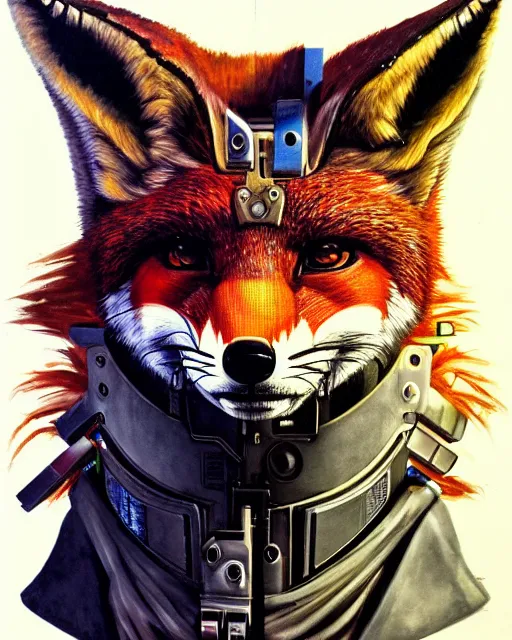 Image similar to a portrait of a muscular anthropomorphic cyberpunk fox by sandra chevrier, by jon foster, detailed render, pistol in holster, tape deck, epic composition, cybernetics, 4 k realistic, cryengine, realistic shaded lighting, sharp focus, masterpiece, by enki bilal