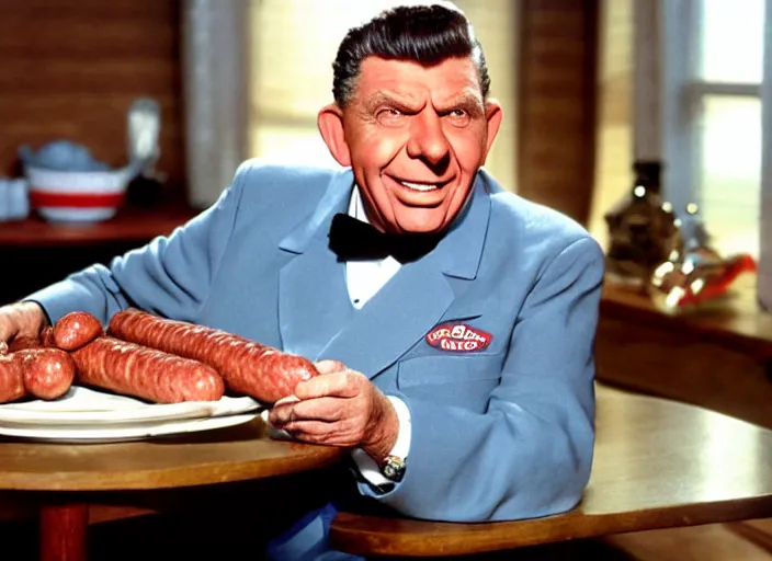 Image similar to photo still of andy griffith as matlock at shoneys!!!!!!!! at age 7 6 years old 7 6 years of age!!!!!!!! enjoying sausage, 8 k, 8 5 mm f 1. 8, studio lighting, rim light, right side key light