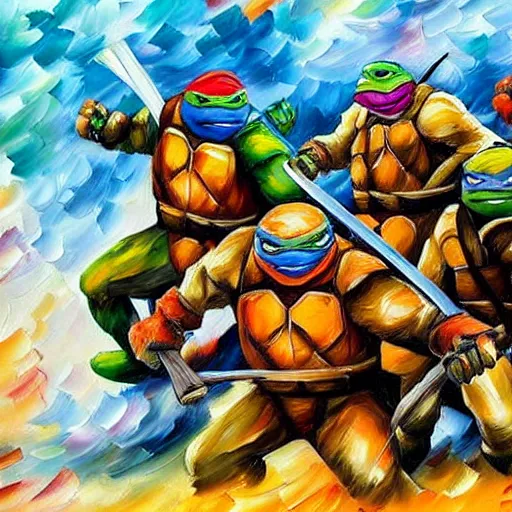 Image similar to tmnt in style of leonid afremov,