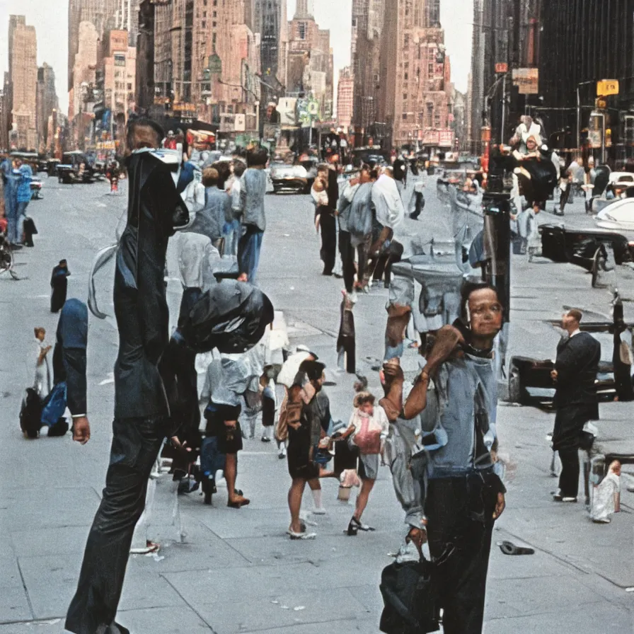 Image similar to street photograph portrait in new york from the 1 9 6 0 s, ultra detailed hyper realistic lifelike, photographed on colour film, photo taken with ektachrome, # film, film grain