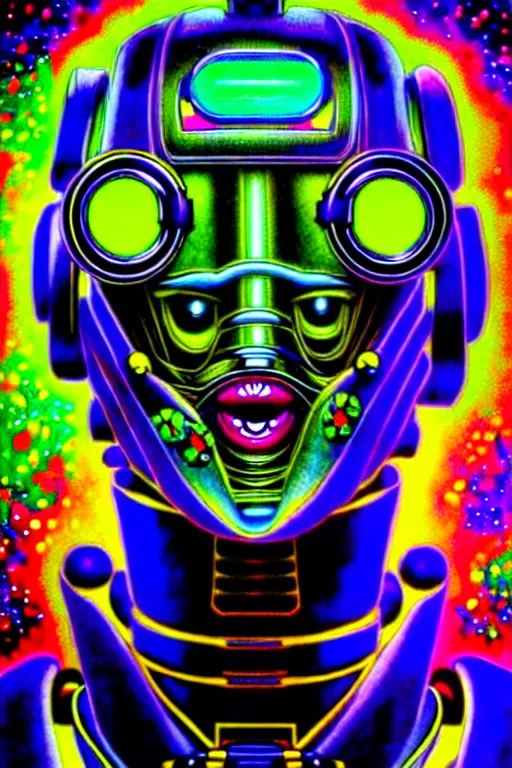 Image similar to maximalist detailed scifi robot head portrait. lowbrow scifi artwork by kidsquidy ø - cult and subjekt zero. ray tracing hdr polished sharp in visionary psychedelic fineart style inspired by ben ridgway and igor goryunov