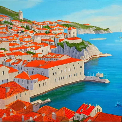 Image similar to a painting of dubrovnik in the style of josip skerlj