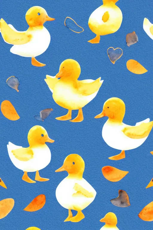 Image similar to minimalist watercolor art of cute rubber ducks on white background, illustration, vector art