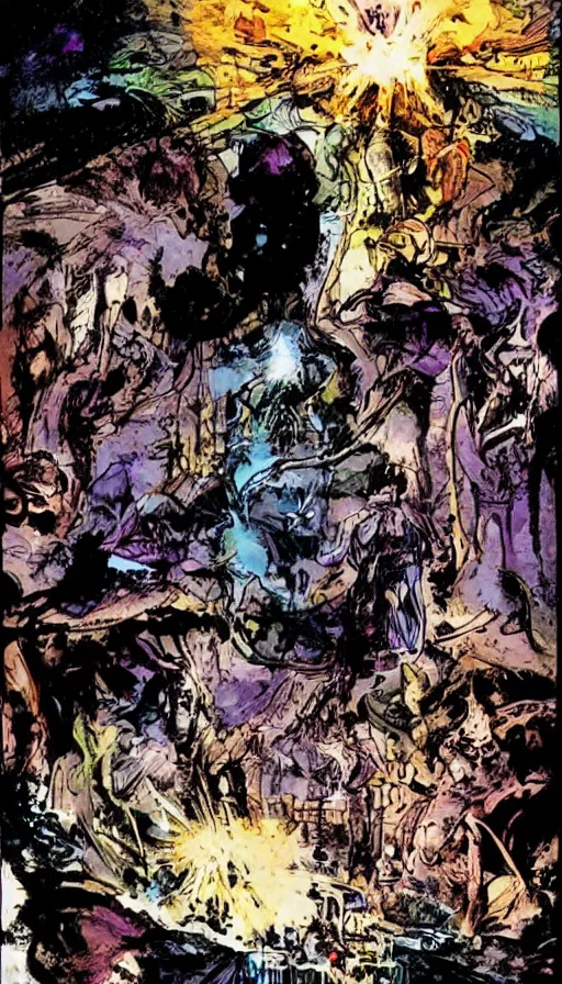 Image similar to religious hard science fiction comic by, bill sienkiewicz