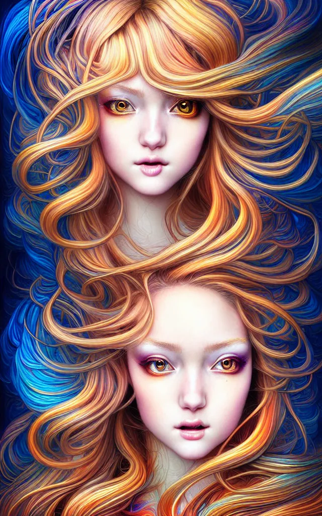 Image similar to fish eye lens view of The Most Beautiful Woman On Earth ,reflections of fire on eye, fantasy, intricate, richly detailed colored 3D illustration of a beautiful ornated cute body with long metallic hair wearing a hoodie and short skirt that is happy and curious. background with completely rendered reflections, art by Range Murata and Artgerm highly detailed, digital painting, trending on artstation, sharp focus, D&D, illustration, style of Stanley Artgerm, perfect smile vogue, awards, model,