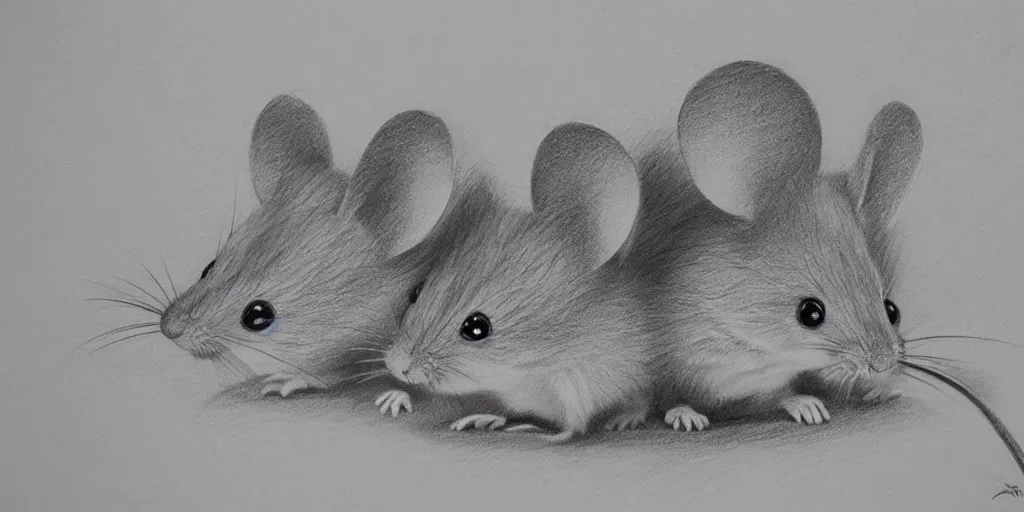 Image similar to a beautiful pencil drawing of exactly two!!!!! cartoon mice; masterpiece; extremely highly detailed; ultra-realistic; trending on artstation