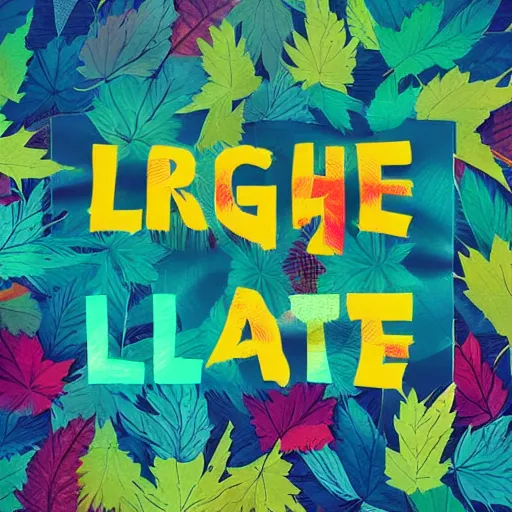 Image similar to bright colored, surreal, modern, text, leafs