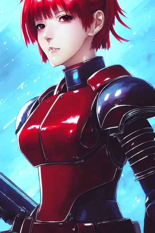 Image similar to portrait of Anime sister of battle, Warhammer 40000, cute-fine-face, red-short-hair pretty face, realistic shaded Perfect face, fine details. Anime. realistic shaded lighting by Ilya Kuvshinov katsuhiro otomo ghost-in-the-shell, magali villeneuve, artgerm, rutkowski, WLOP Jeremy Lipkin and Giuseppe Dangelico Pino and Michael Garmash and Rob Rey