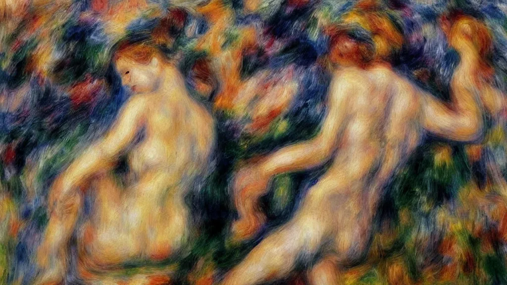 Image similar to abstract art painting figures lines forms geometry in style of pierre - auguste renoir, fotorealistic, high details,