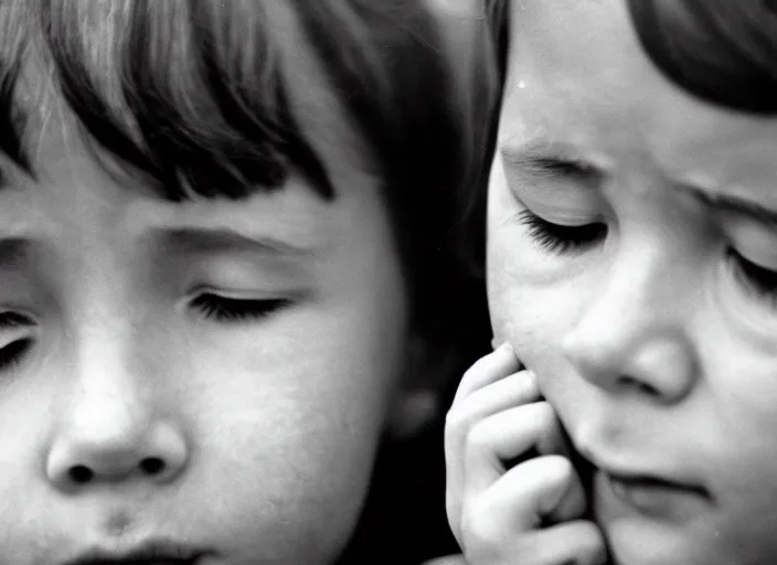 Prompt: high resolution black and white portrait with a 5 0 mm f / 1. 4 lens of russian children with their eyes closed in grief in 1 9 8 4.