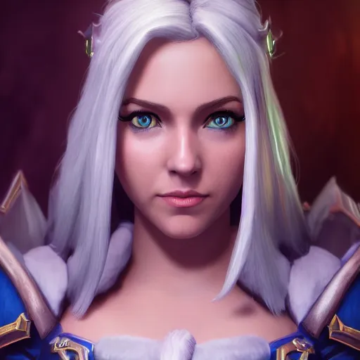 Image similar to A portrait of Jaina Proudmore (World of Warcraft). 3d render, octane render, game art, realistic, highly detailed, trending on artstation, 4k, trending on artstation, pixar, cgsociety, unreal engine 5, redshift render, trending on artstation, blender, behance, cg