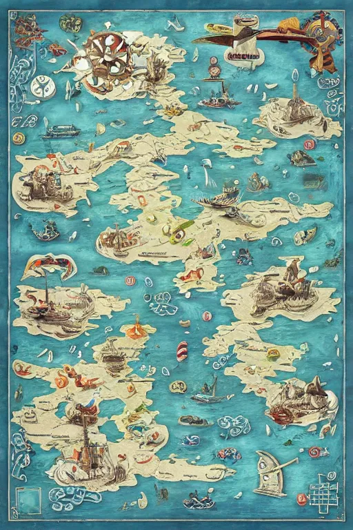 Image similar to nautical map board game by Shaun tan and Hiroshi Yoshida