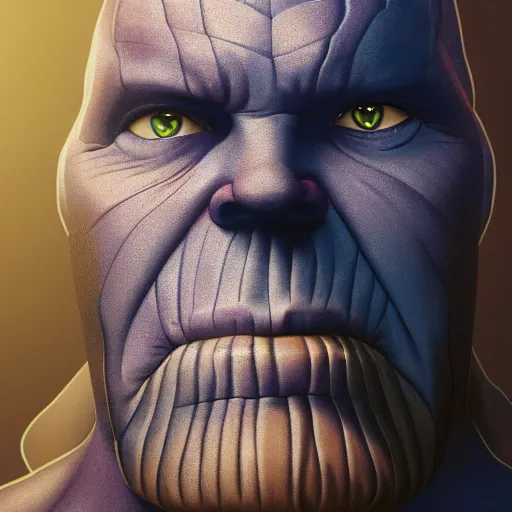 Prompt: thanos portrait with bright and luminous eyes, 8 k, hdr, instagram photo