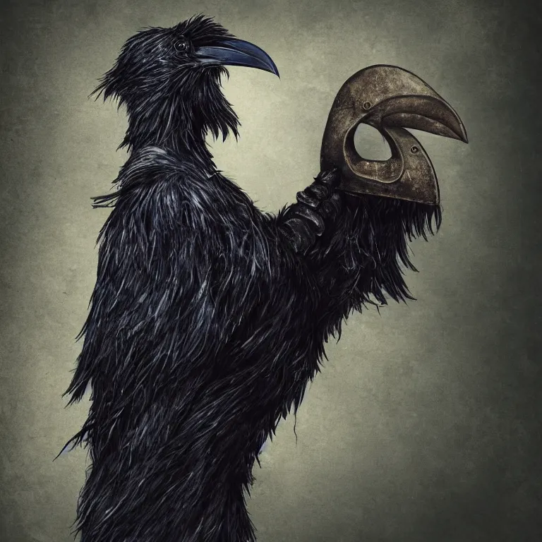 Prompt: A wizard with a raven head, 4k