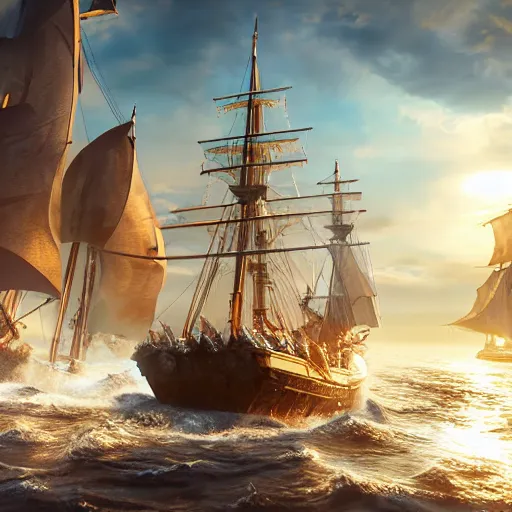 Image similar to ancient ship battle, highly detailed, photorealistic portrait, bright studio setting, studio lighting, crisp quality and light reflections, unreal engine 5 quality render