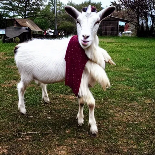 Prompt: an goat wearing a fancy suit and holding an briefcase in a goatfield