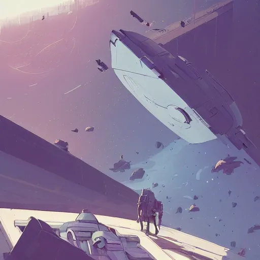 Prompt: a spaceship flying through a shattered planet by atey ghailan, by greg rutkowski, by greg tocchini, by james gilleard, by joe fenton, by kaethe butcher, dynamic lighting, gradient light blue, brown, blonde cream and white color scheme, grunge aesthetic